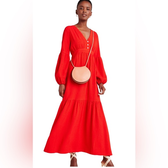 Anthropologie Dresses & Skirts - Anthropologie AMADI Alisha Womens Dress Red Maxi Long Tiered Peasant Small